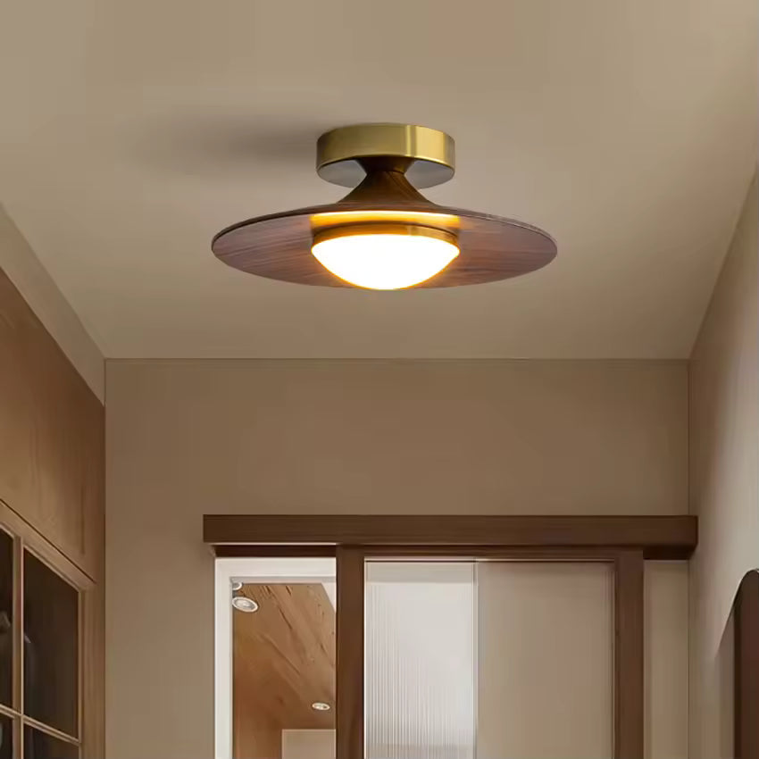 Contemporary Flush Mount Ceiling Light with Integrated LED & Wood Accent | Stylish Ceiling Light Fixture for Modern Spaces