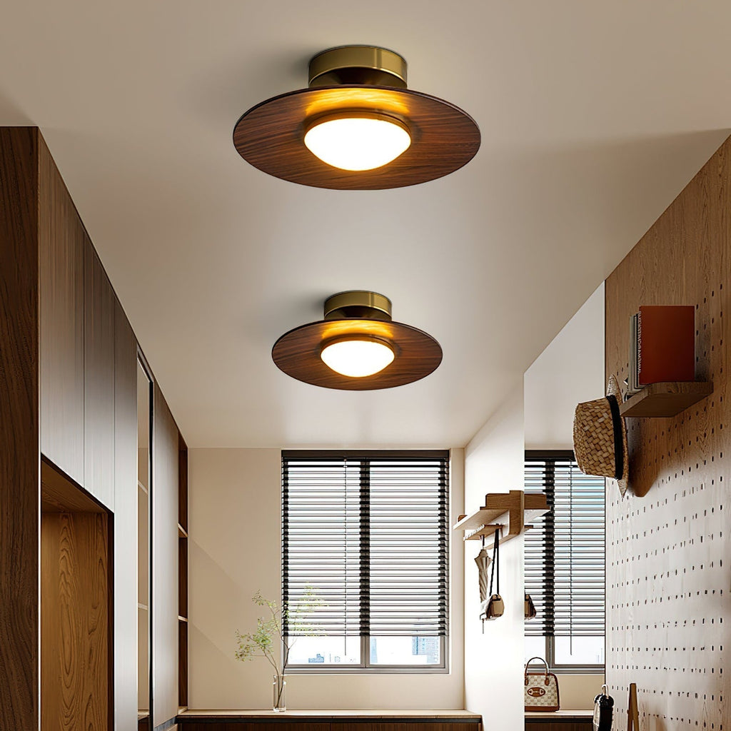 Contemporary Flush Mount Ceiling Light with Integrated LED & Wood Accent | Stylish Ceiling Light Fixture for Modern Spaces