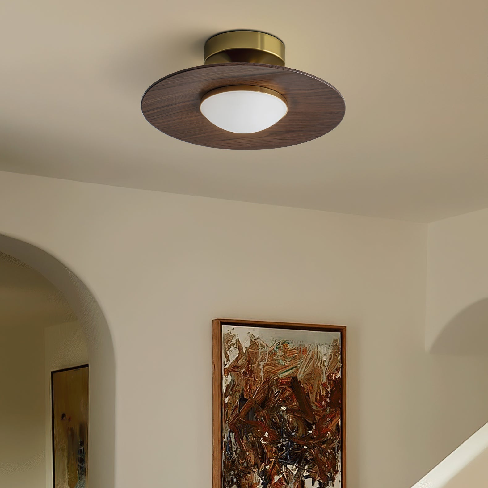 Contemporary Flush Mount Ceiling Light with Integrated LED & Wood Accent | Stylish Ceiling Light Fixture for Modern Spaces