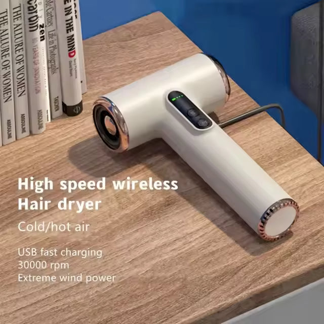 Cordless Hair Dryer | 30,000 RPM Motor & USB Charging | Fast Drying for On-the-Go Styling