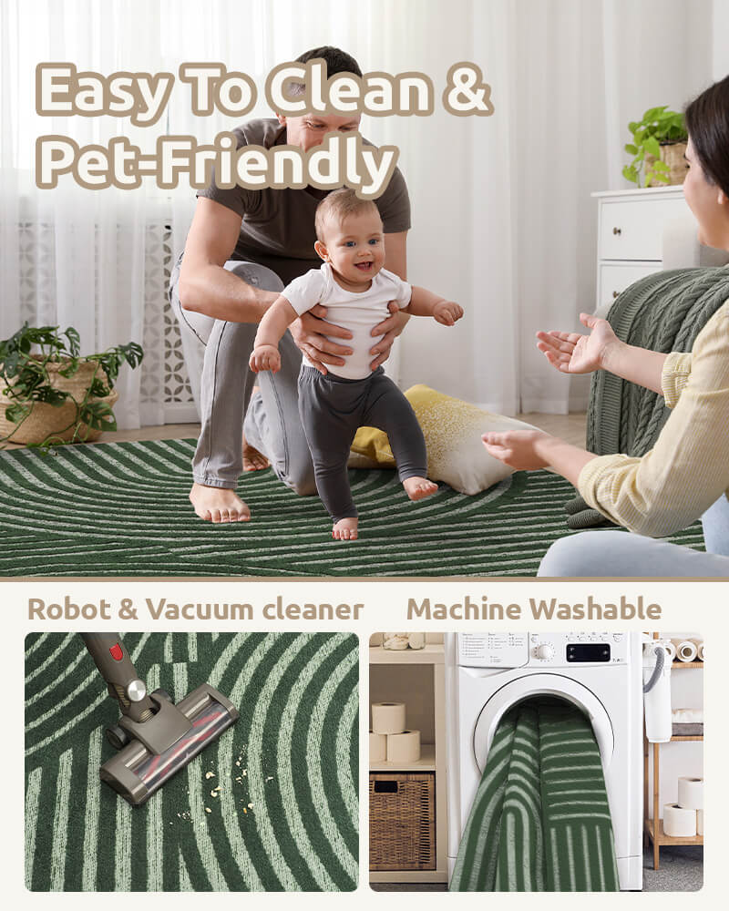 Echo Collection | Washable Area Rug with Non-Slip Backing | Soft, Kid & Pet Friendly Comfort for Home
