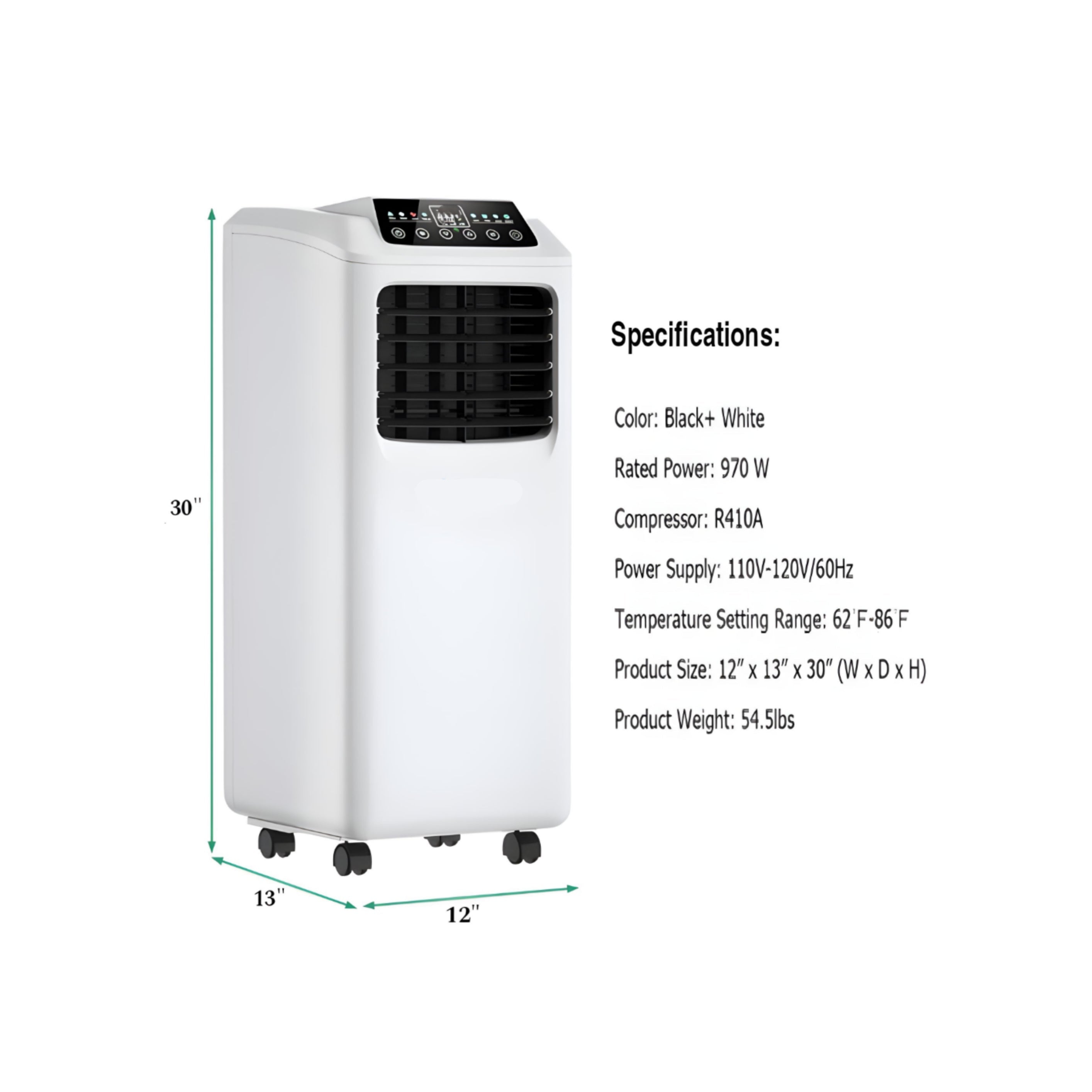 9000 BTU compact portable air conditioner with dehumidifier