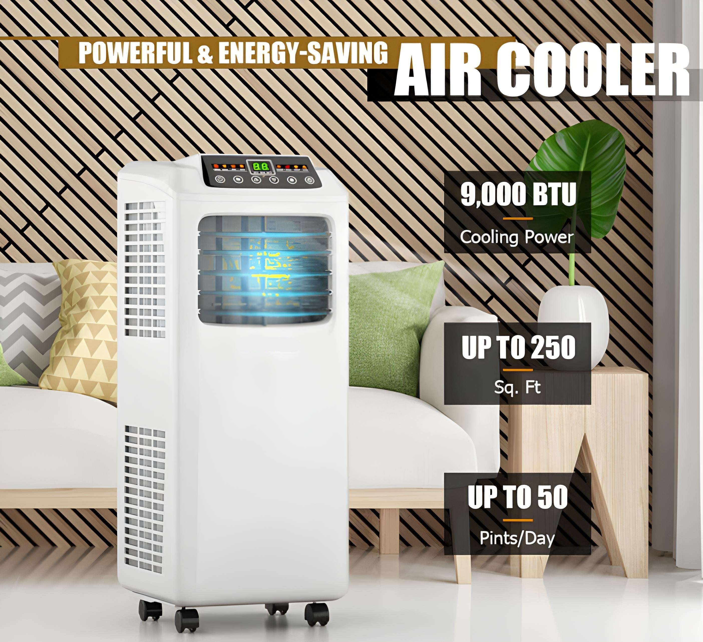 9000 BTU compact portable air conditioner with dehumidifier