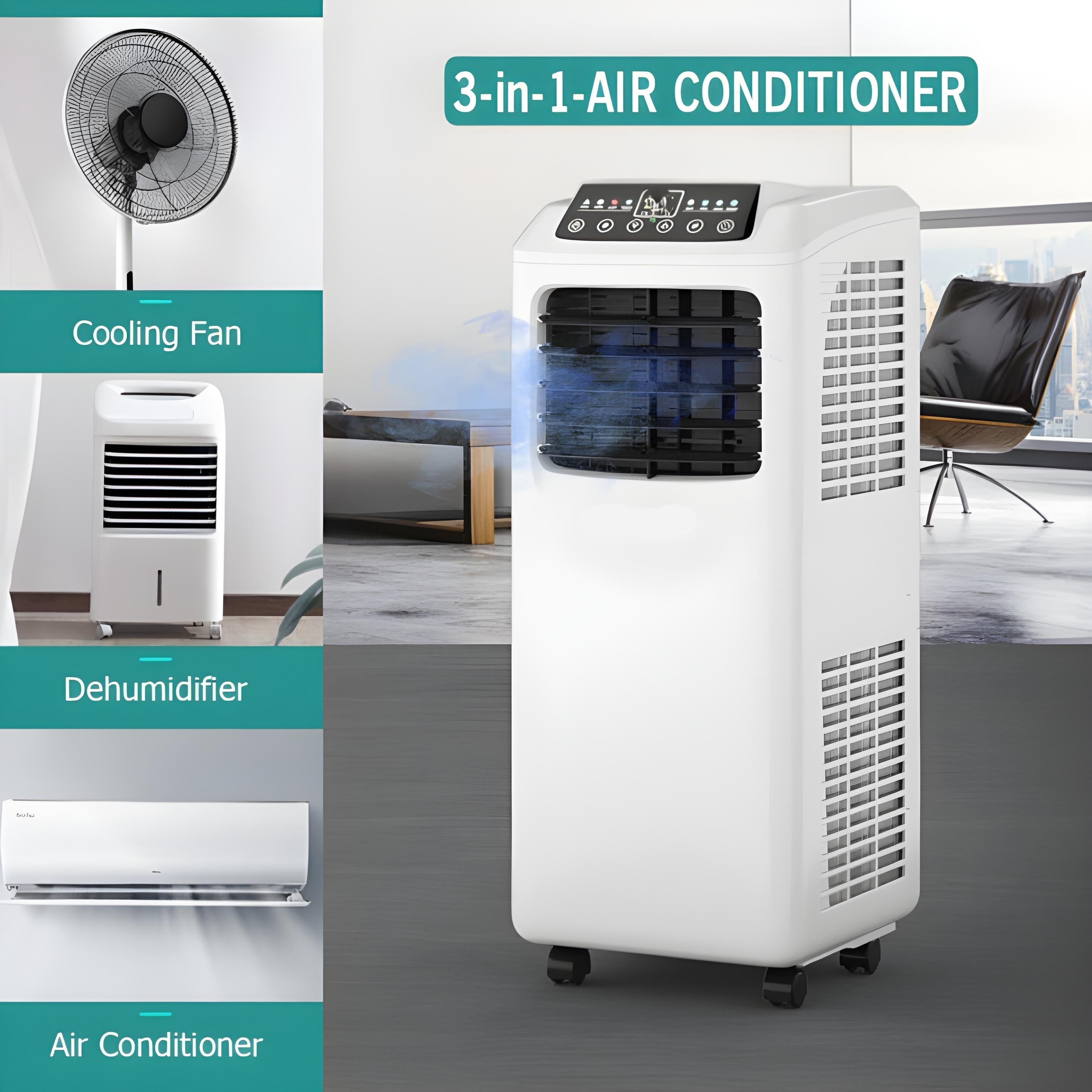 9000 BTU compact portable air conditioner with dehumidifier