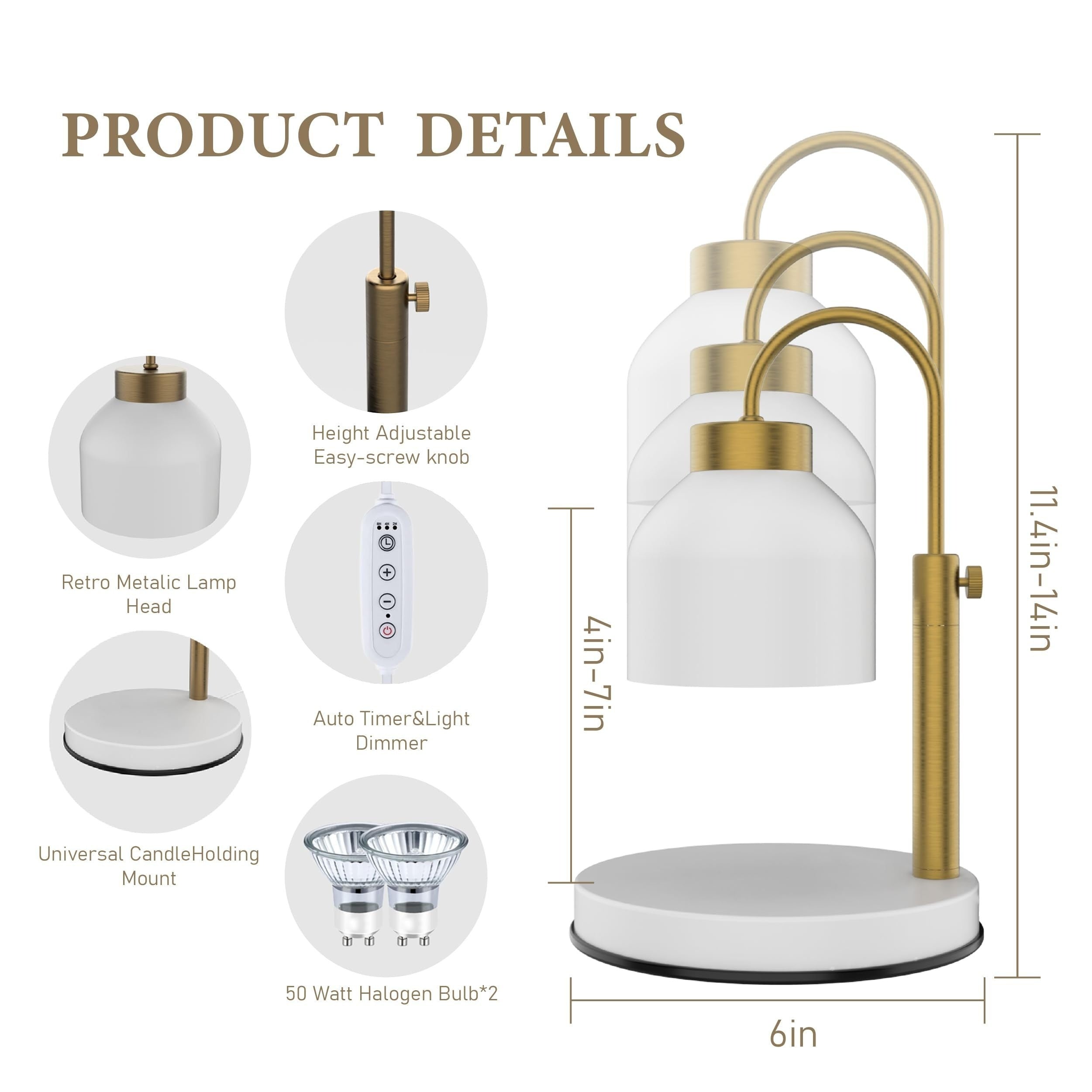 Elegant Candle Warmer Lamp with Adjustable Height & Dimmable Heat for Cozy Fragrance
