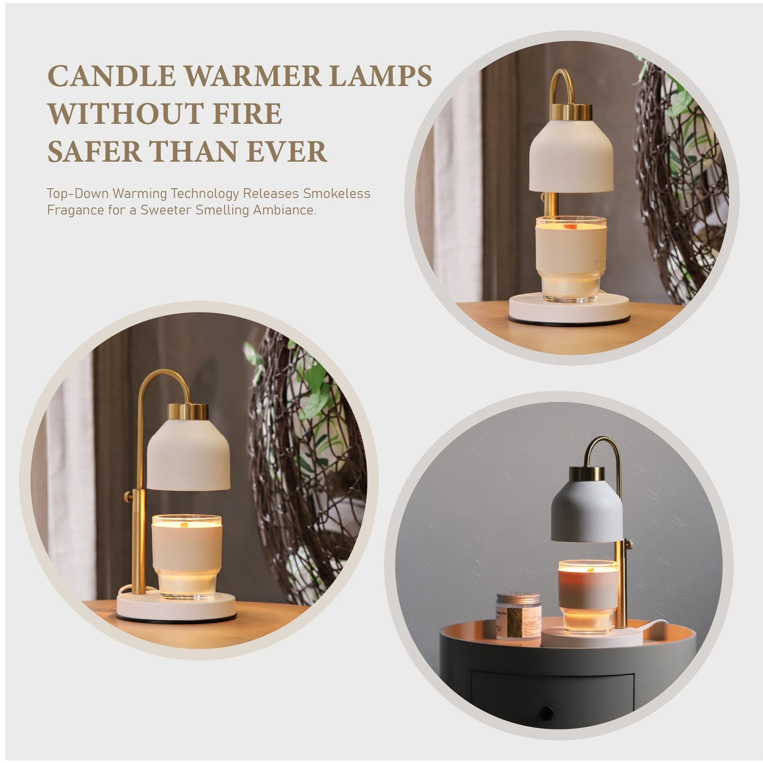 Elegant Candle Warmer Lamp with Adjustable Height & Dimmable Heat for Cozy Fragrance
