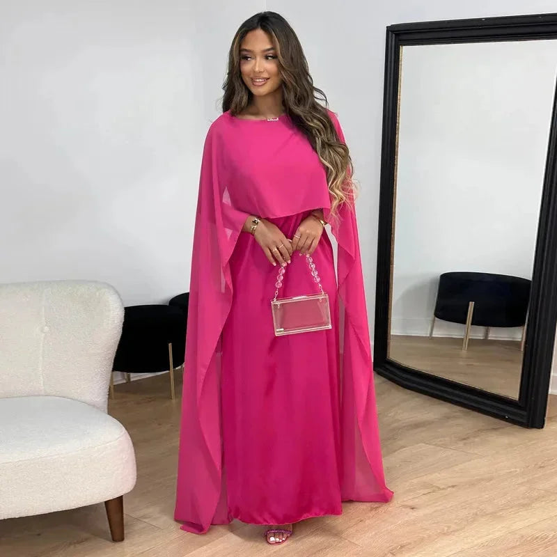 Elegant Cape Maxi Dress for Women with Flattering Silhouette | Long Sleeve Design for Timeless Sophistication