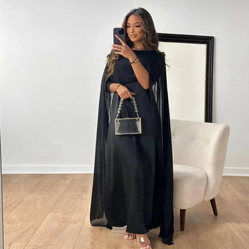 Elegant Cape Maxi Dress for Women with Flattering Silhouette | Long Sleeve Design for Timeless Sophistication