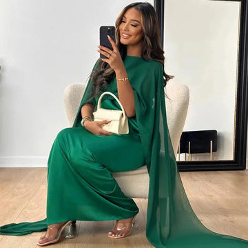 Elegant Cape Maxi Dress for Women with Flattering Silhouette | Long Sleeve Design for Timeless Sophistication