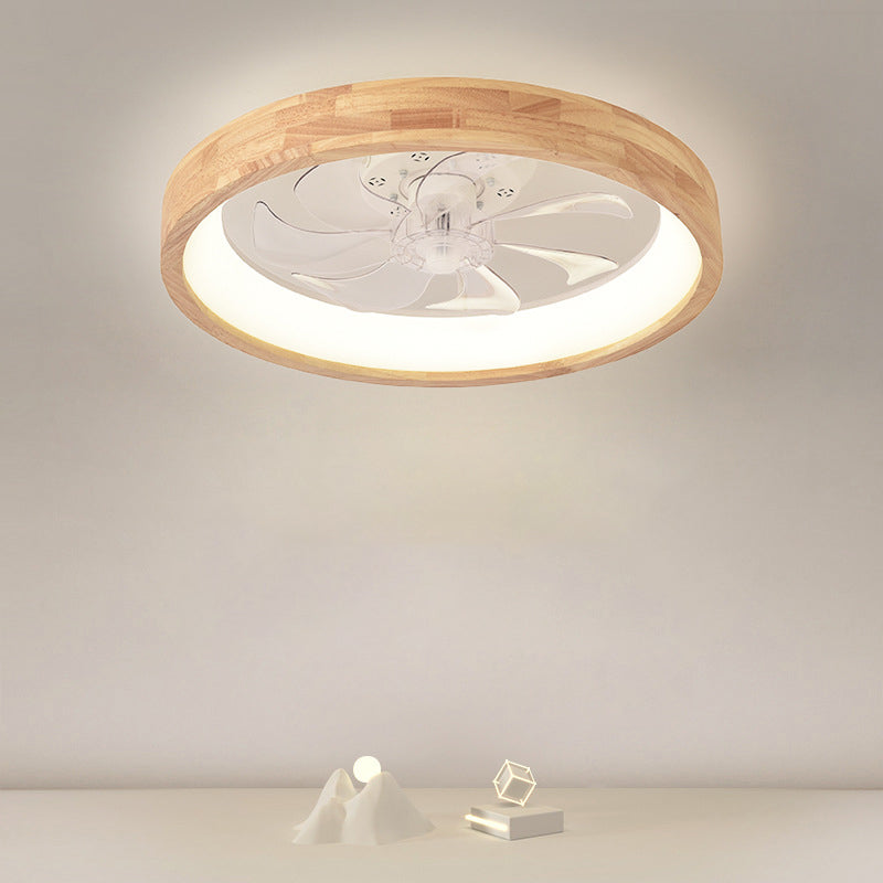 Solid Wood Ceiling Fan with LED Light, Japanese Design, Dimmable, Bedroom