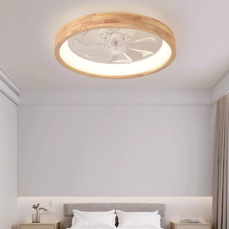 Solid Wood Ceiling Fan with LED Light, Japanese Design, Dimmable, Bedroom