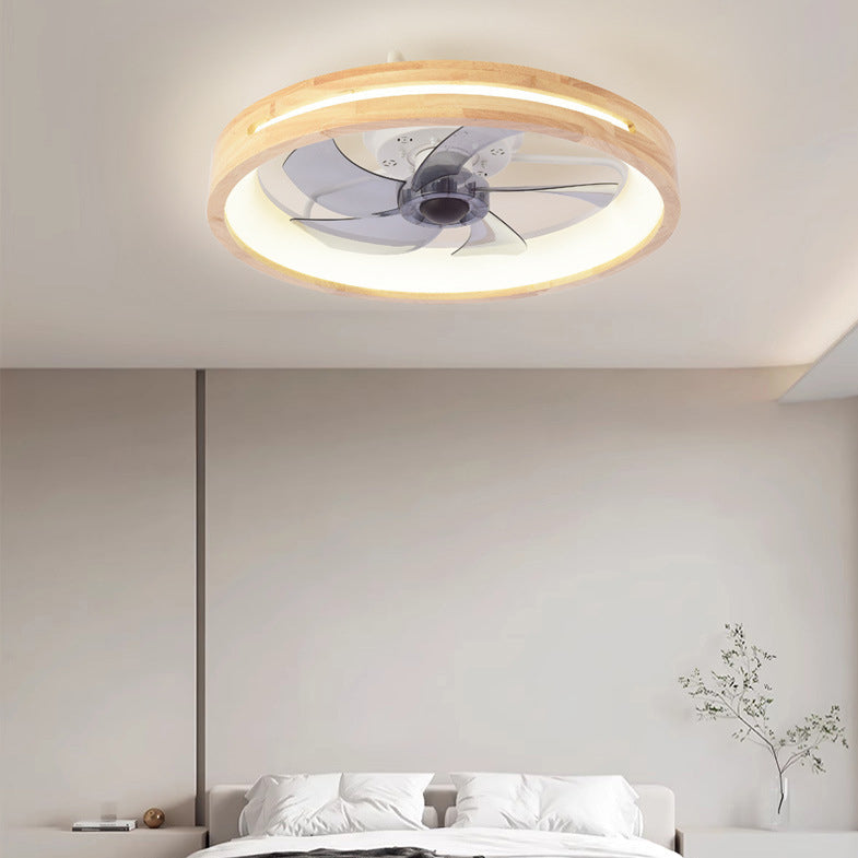 Solid Wood Ceiling Fan with LED Light, Japanese Design, Dimmable, Bedroom