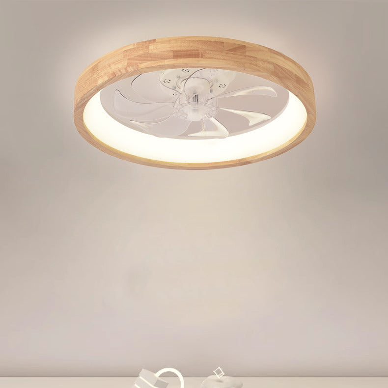 Solid Wood Ceiling Fan with LED Light, Japanese Design, Dimmable, Bedroom