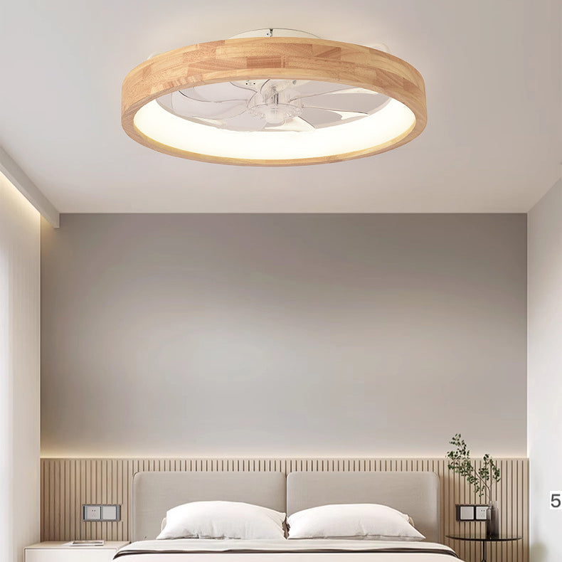 Solid Wood Ceiling Fan with LED Light, Japanese Design, Dimmable, Bedroom
