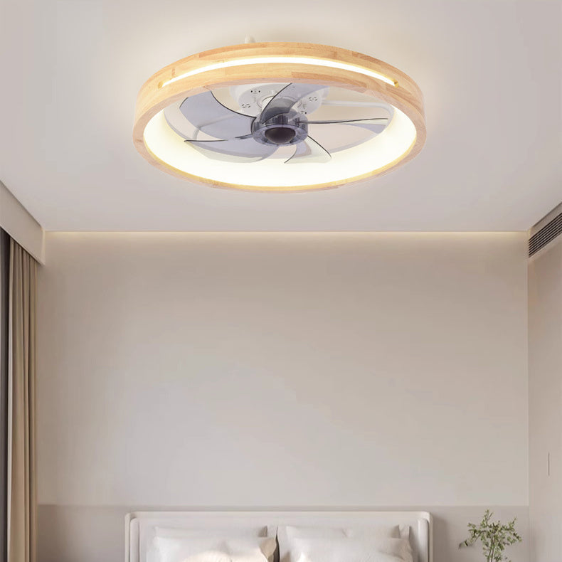 Solid Wood Ceiling Fan with LED Light, Japanese Design, Dimmable, Bedroom