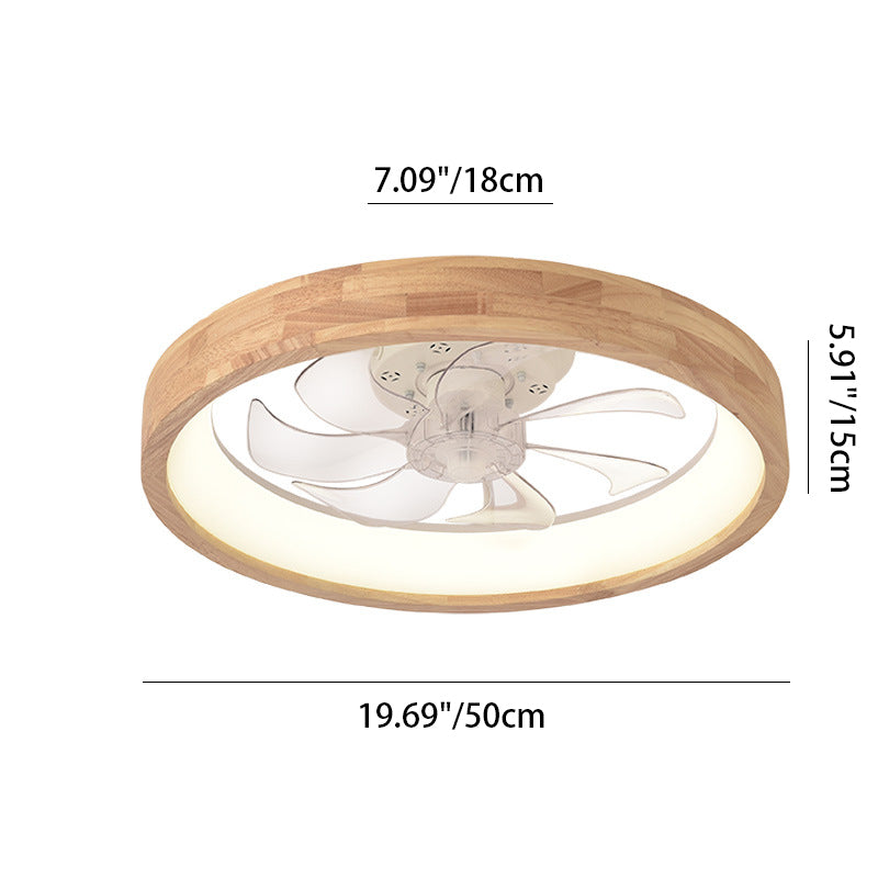 Solid Wood Ceiling Fan with LED Light, Japanese Design, Dimmable, Bedroom