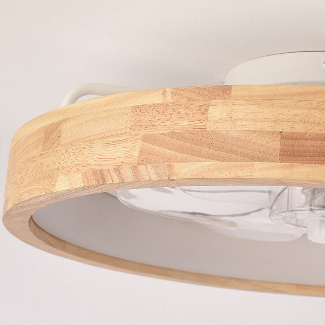 Solid Wood Ceiling Fan with LED Light, Japanese Design, Dimmable, Bedroom