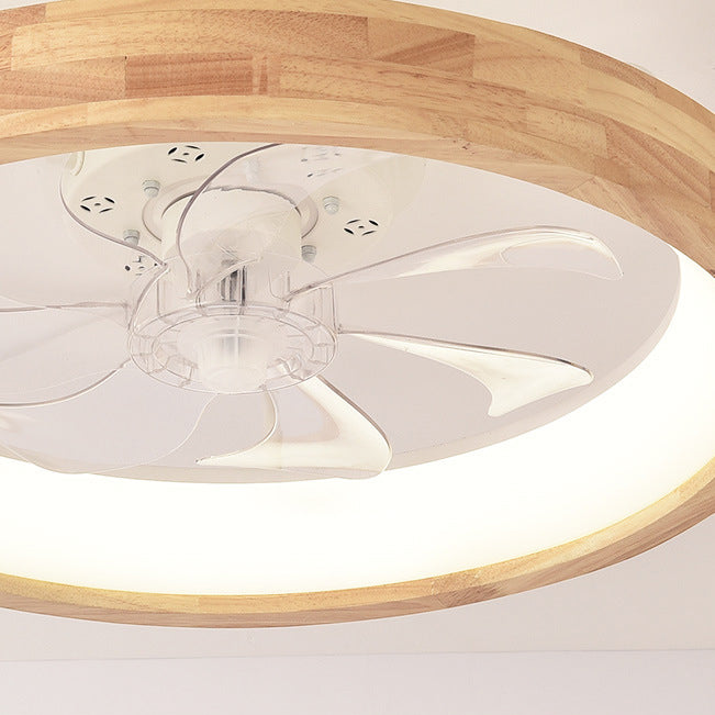 Solid Wood Ceiling Fan with LED Light, Japanese Design, Dimmable, Bedroom
