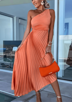 Elegant Collection | One Shoulder Maxi Dress with Pleated Skirt | Sophisticated Long Dress for Special Occasions