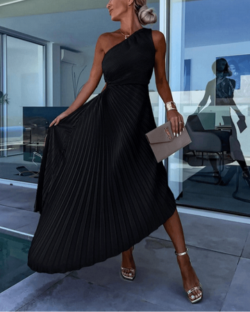 Elegant Collection | One Shoulder Maxi Dress with Pleated Skirt | Sophisticated Long Dress for Special Occasions