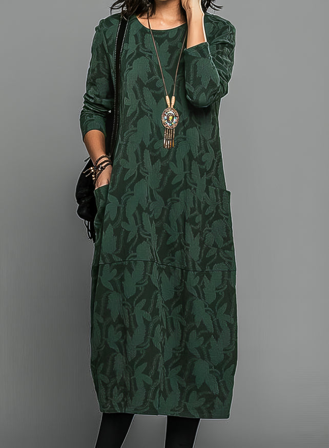 Elegant Collection | Women's Midi Dress with Artistic Print & Long Sleeves | Perfect for Weddings and Special Occasions