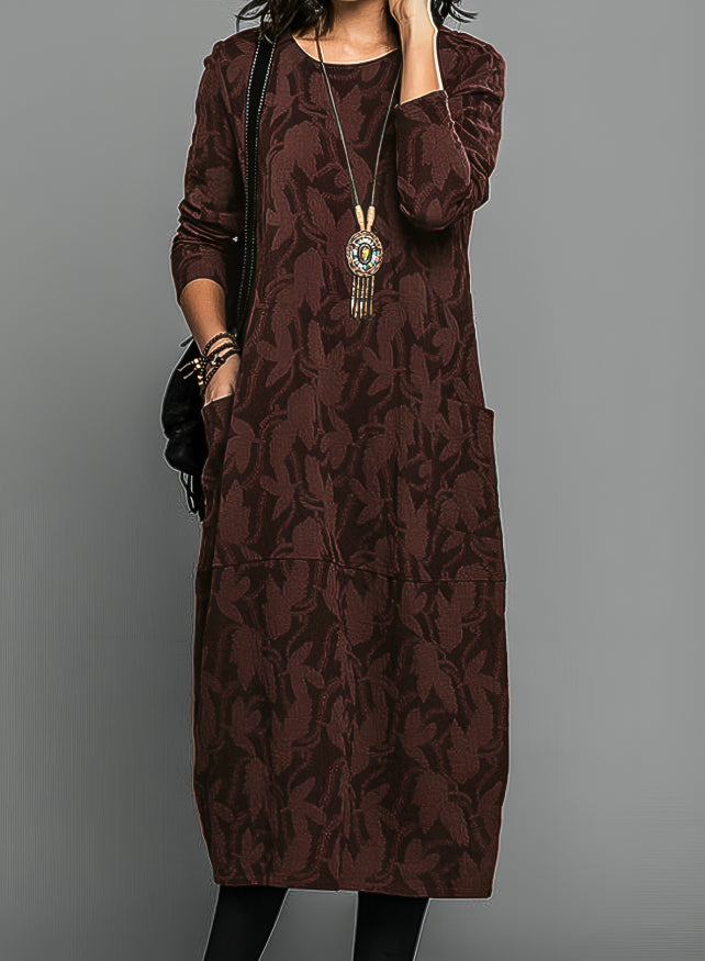 Elegant Collection | Women's Midi Dress with Artistic Print & Long Sleeves | Perfect for Weddings and Special Occasions