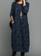 Elegant Collection | Women's Midi Dress with Artistic Print & Long Sleeves | Perfect for Weddings and Special Occasions