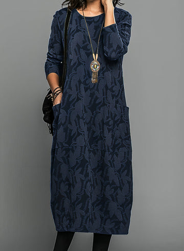 Elegant Collection | Women's Midi Dress with Artistic Print & Long Sleeves | Perfect for Weddings and Special Occasions