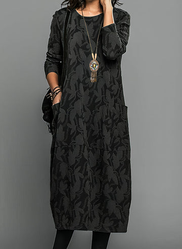 Elegant Collection | Women's Midi Dress with Artistic Print & Long Sleeves | Perfect for Weddings and Special Occasions