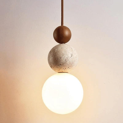 Cream Pendant Light, Bauhaus Wood Design, Dimmable LED, Walnut, Dining Room