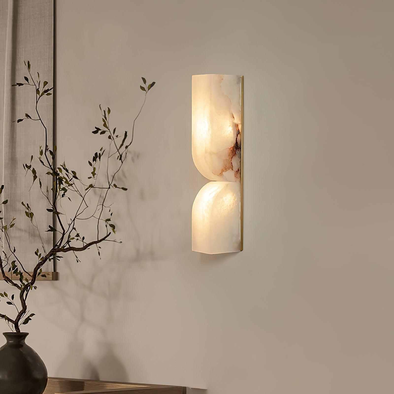 Alabaster Wall Sconce, Dimmable LED, Gold Black, Art Deco, Hallway