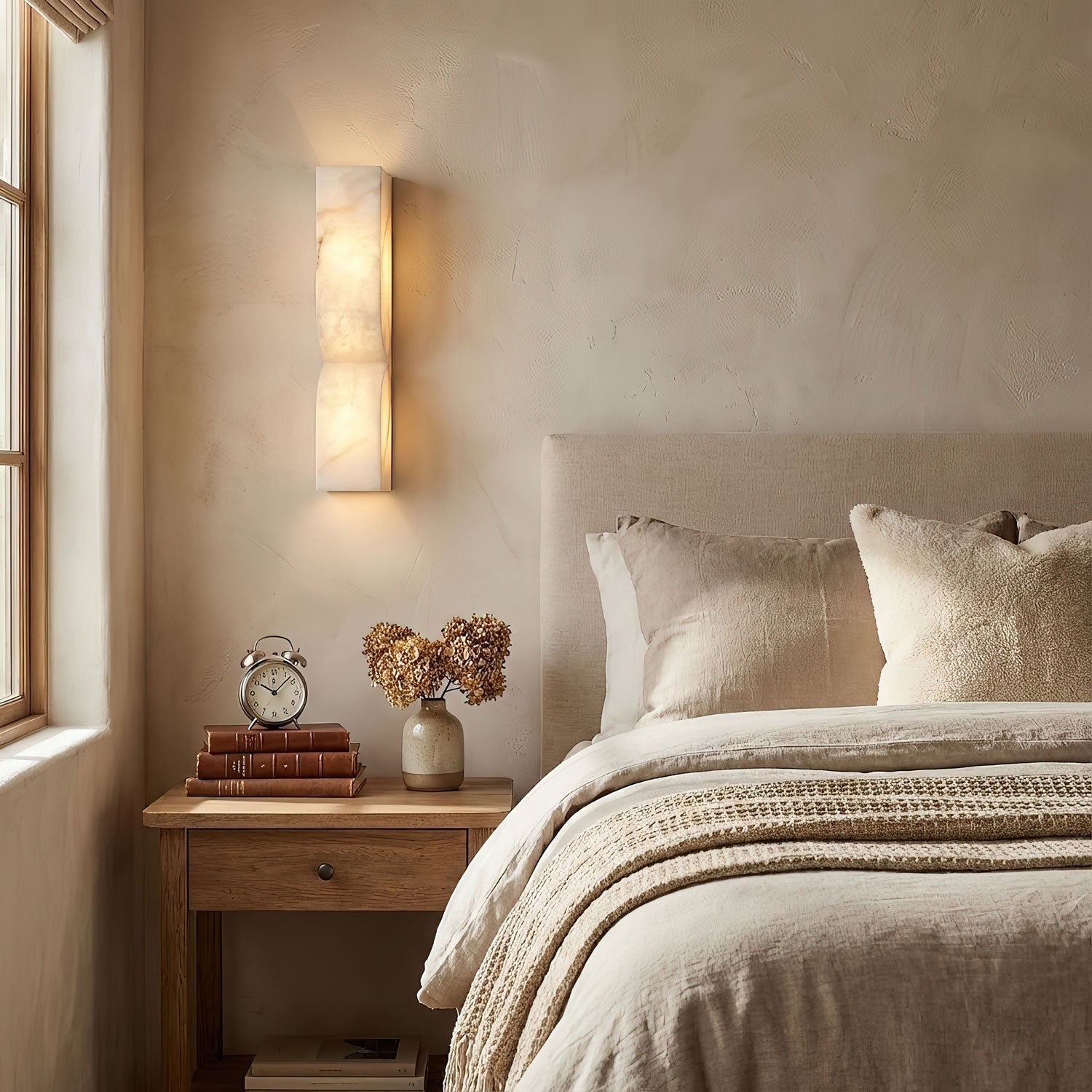 Elegant Dimmable Wall Sconce Lighting with Alabaster Shade | Soft Glow for Hallways