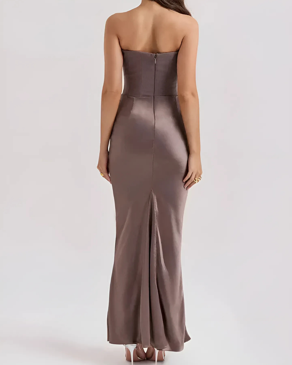 Elegant Draped Maxi Dress for Women with Strapless Neckline | Timeless Long Dress for Weddings and Formal Events