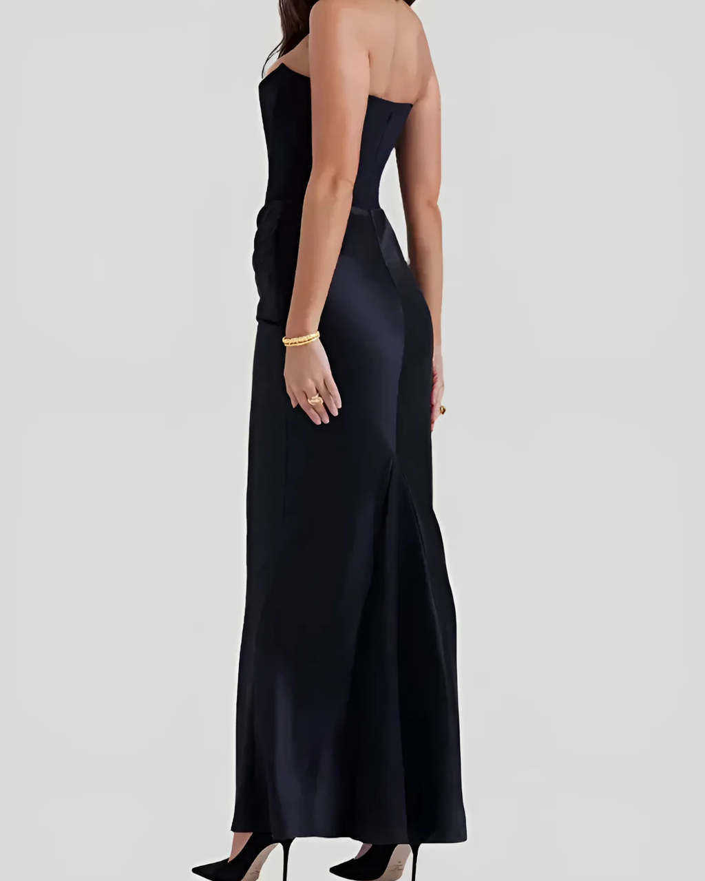 Elegant Draped Maxi Dress for Women with Strapless Neckline | Timeless Long Dress for Weddings and Formal Events