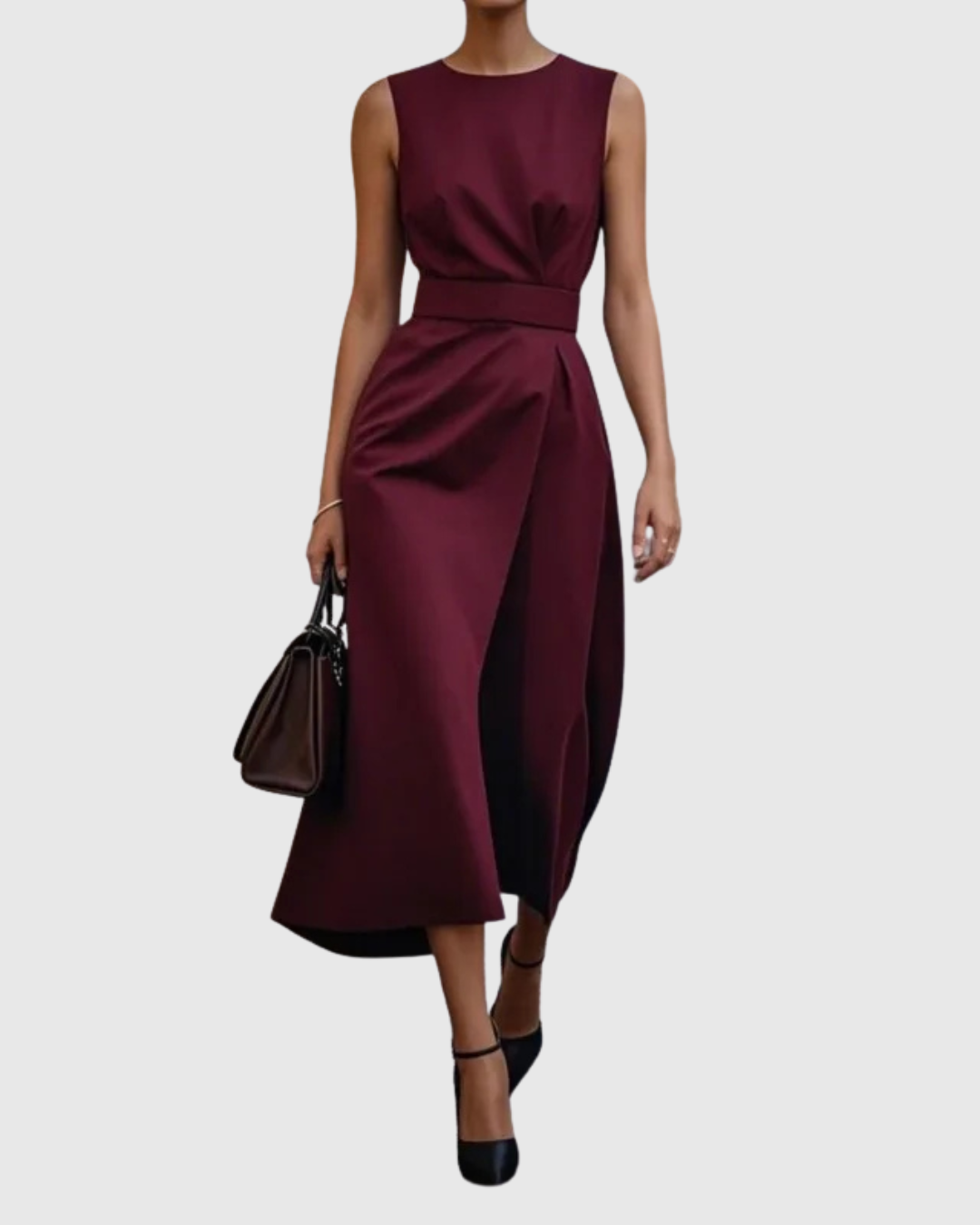 Elegant Draped Women's Dress with Round Neckline | Flattering Silhouette for Wedding Guests