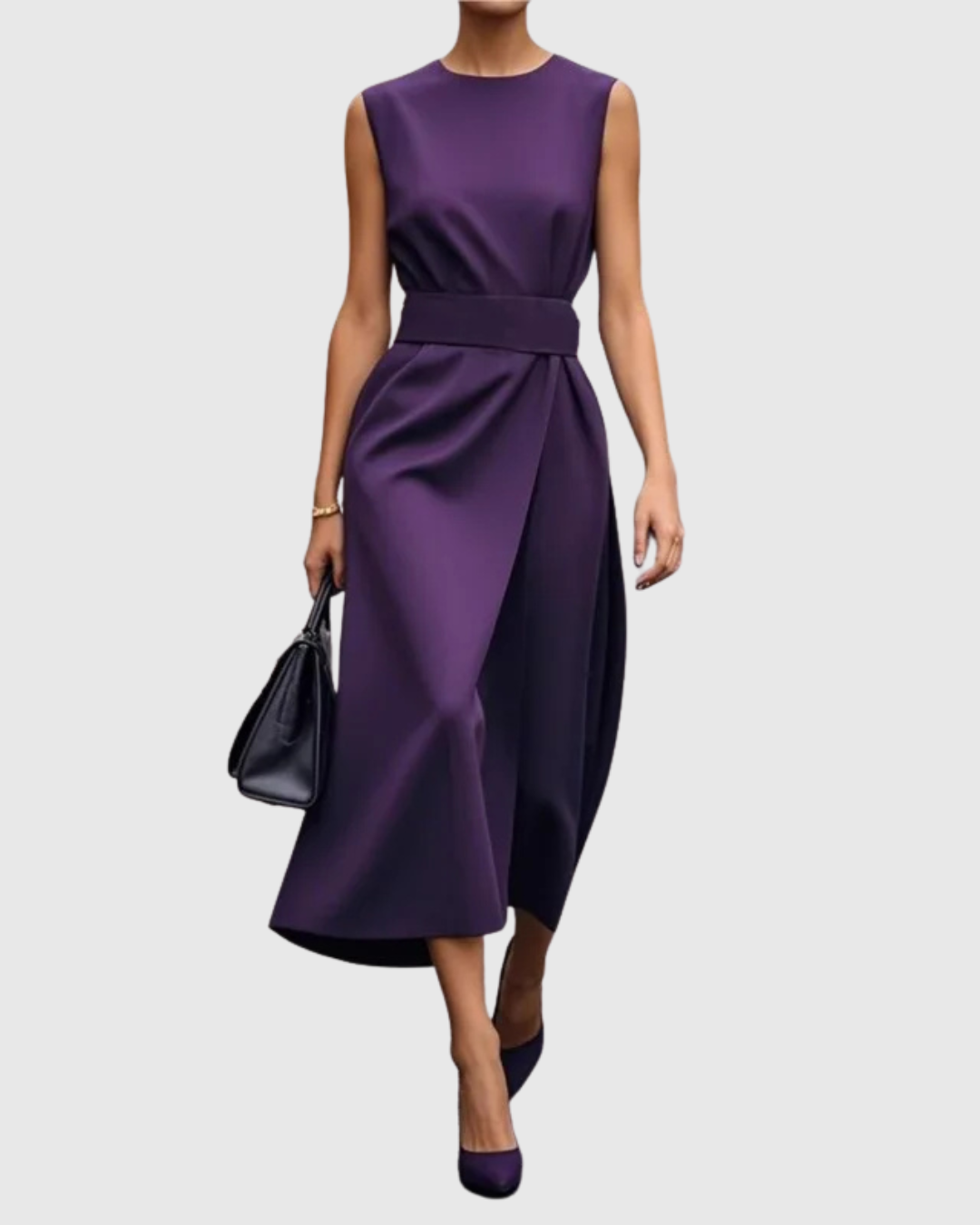 Elegant Draped Women's Dress with Round Neckline | Flattering Silhouette for Wedding Guests