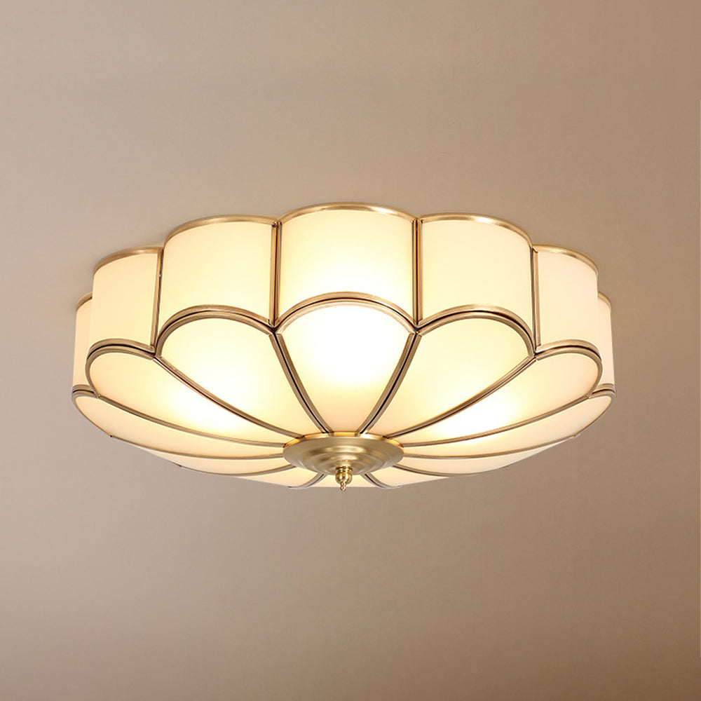 Flower Glass Flush Mount Ceiling Light, Frosted Brass Frame, Dimmable, Modern