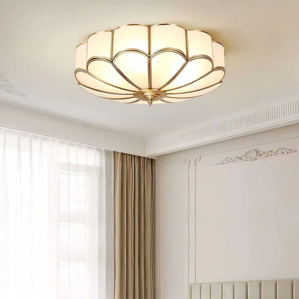 Flower Glass Flush Mount Ceiling Light, Frosted Brass Frame, Dimmable, Modern