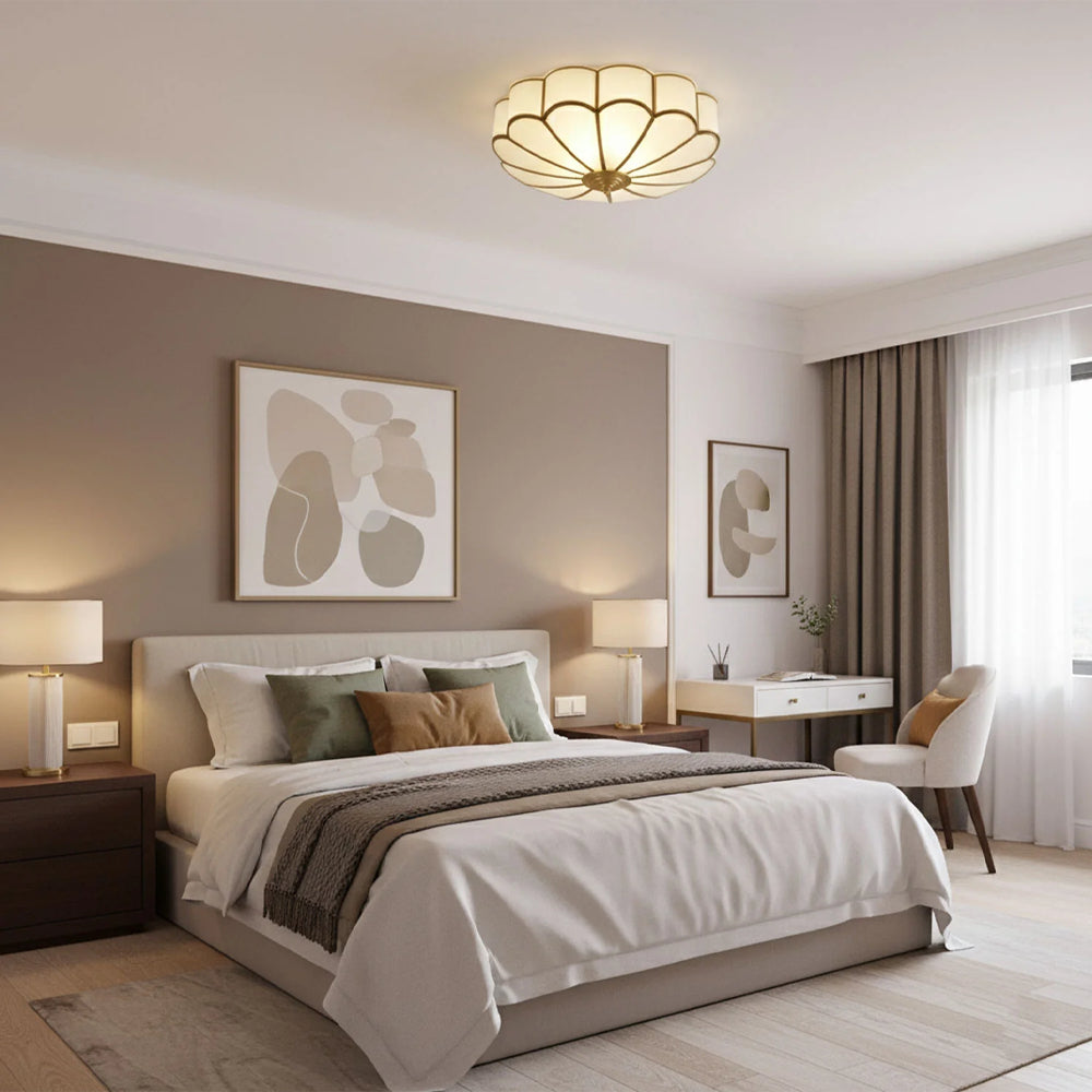 Elegant Flower Glass Ceiling Light with Frosted Brass Frame | Modern Design for Ambient Illumination