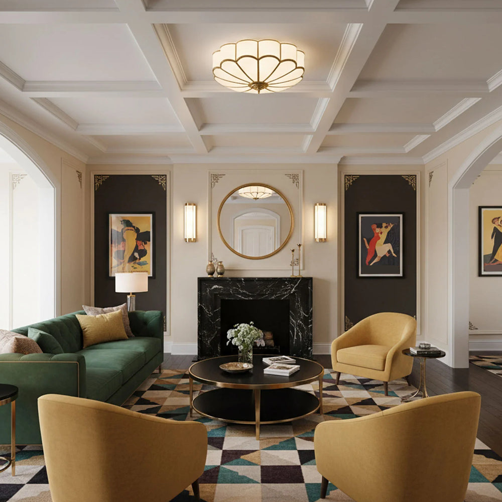 Elegant Flower Glass Ceiling Light with Frosted Brass Frame | Modern Design for Ambient Illumination