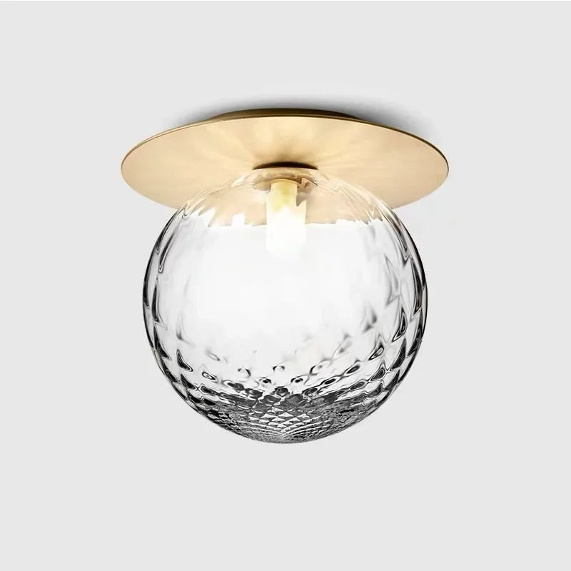 Glass Globe Flush Mount Ceiling Light, Brushed Brass, Dimmable, Gold Bronze