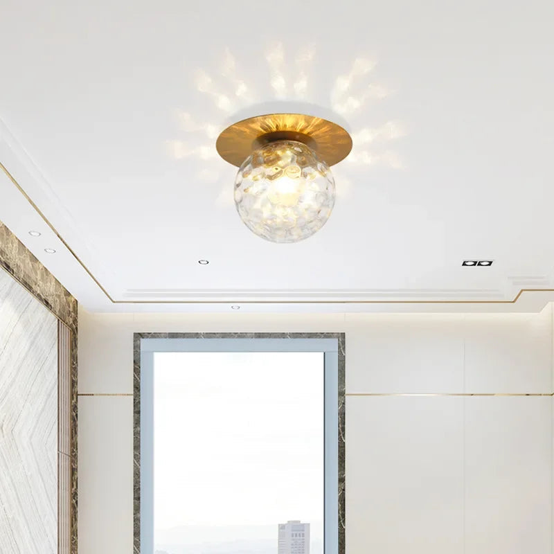 Glass Globe Flush Mount Ceiling Light, Brushed Brass, Dimmable, Gold Bronze