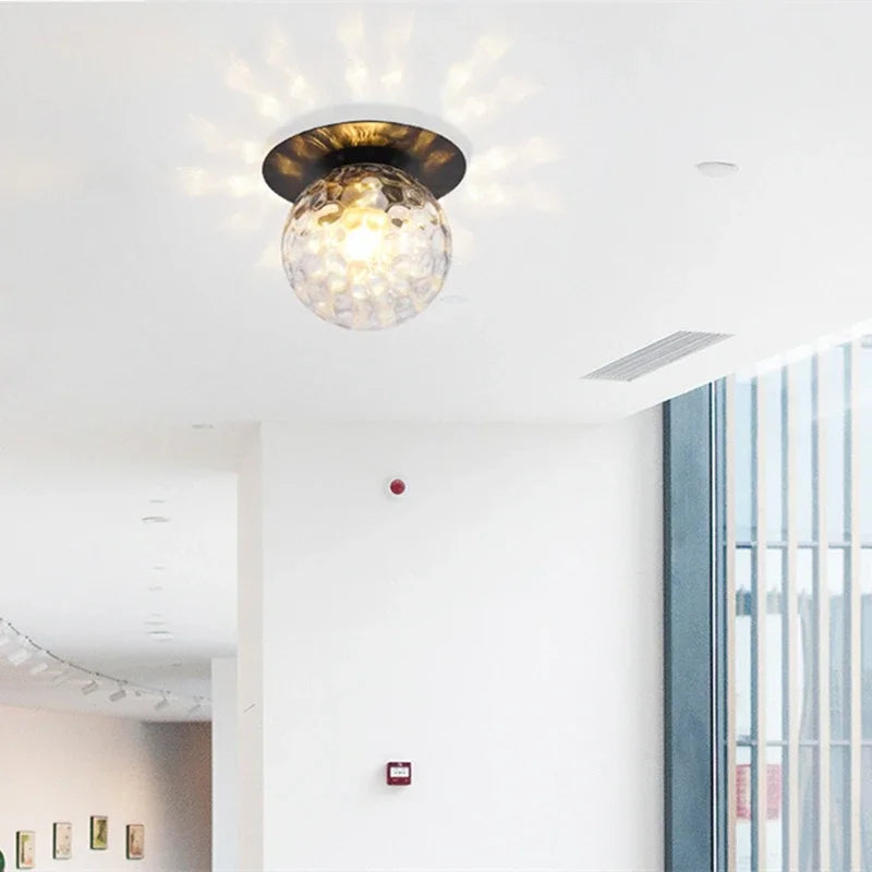 Glass Globe Flush Mount Ceiling Light, Brushed Brass, Dimmable, Gold Bronze