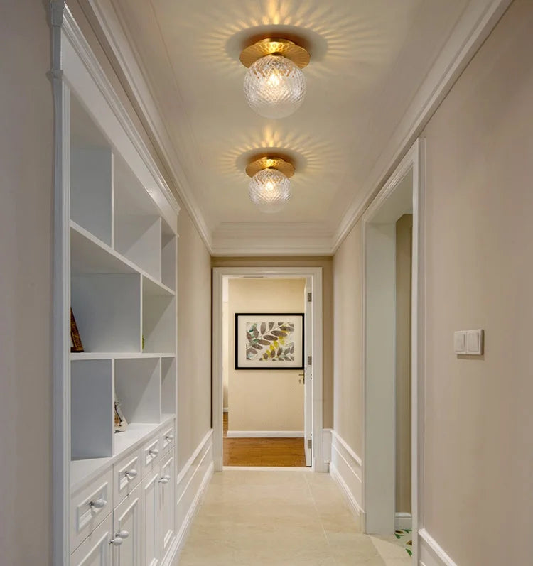 Glass Globe Flush Mount Ceiling Light, Brushed Brass, Dimmable, Gold Bronze