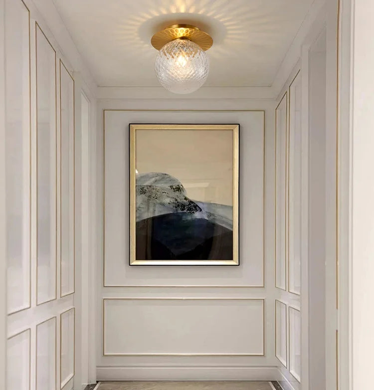 Glass Globe Flush Mount Ceiling Light, Brushed Brass, Dimmable, Gold Bronze