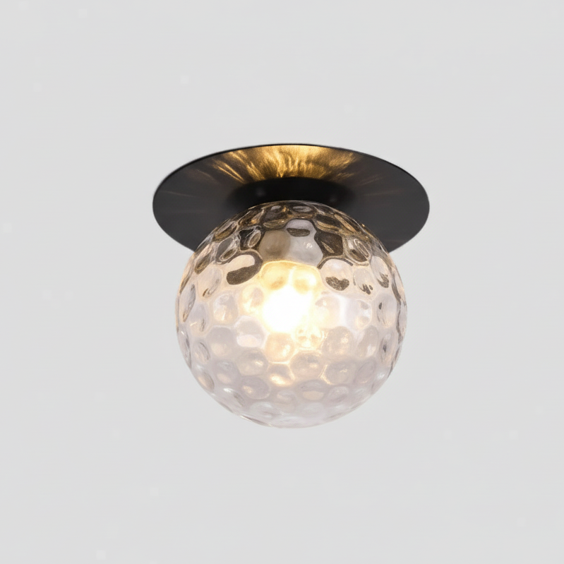 Glass Globe Flush Mount Ceiling Light, Brushed Brass, Dimmable, Gold Bronze