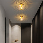 Elegant Flush Mount Ceiling Light with Unique Sun Design & Copper Accents for Stylish Living Room and Bedroom Decor