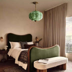 Elegant Green Glass Pendant Lighting with Antique Brass Accents for Stylish Kitchen Illumination