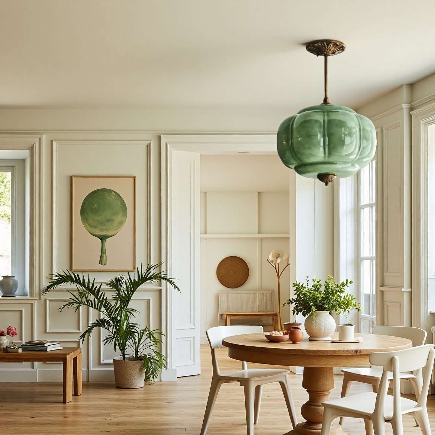 Elegant Green Glass Pendant Lighting with Antique Brass Accents for Stylish Kitchen Illumination