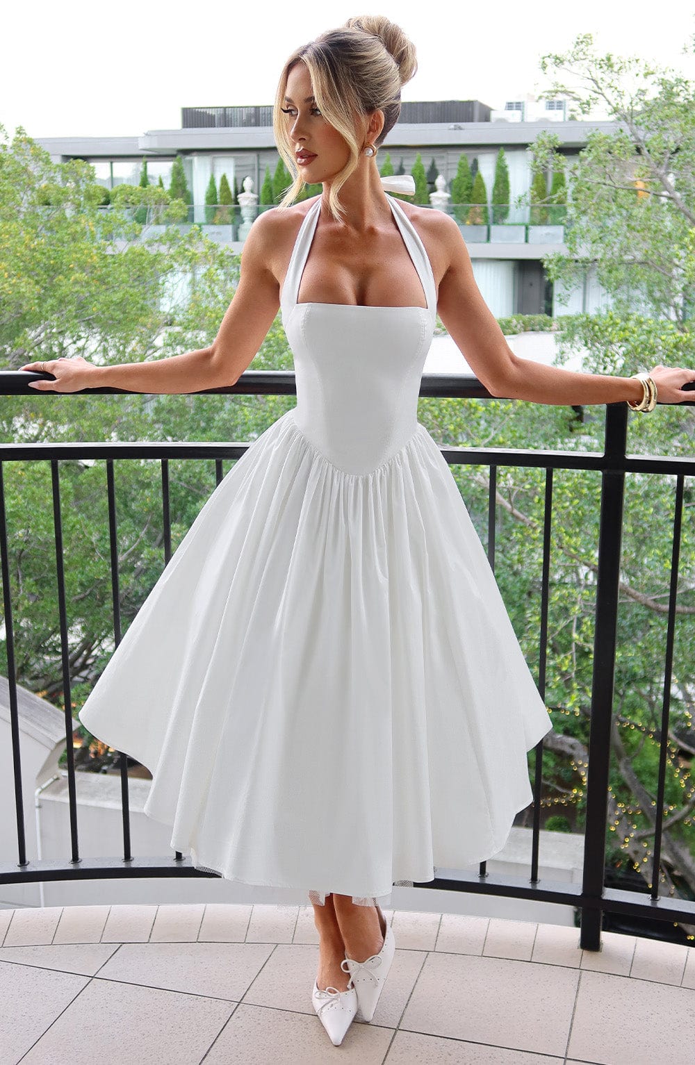 Elegant Halter Midi Dress | Women's Wedding Guest Dress with Flattering Silhouette | Perfect for Formal Events